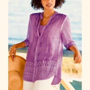 Soft Surroundings Blythe Lace Washed Tunic Shirt